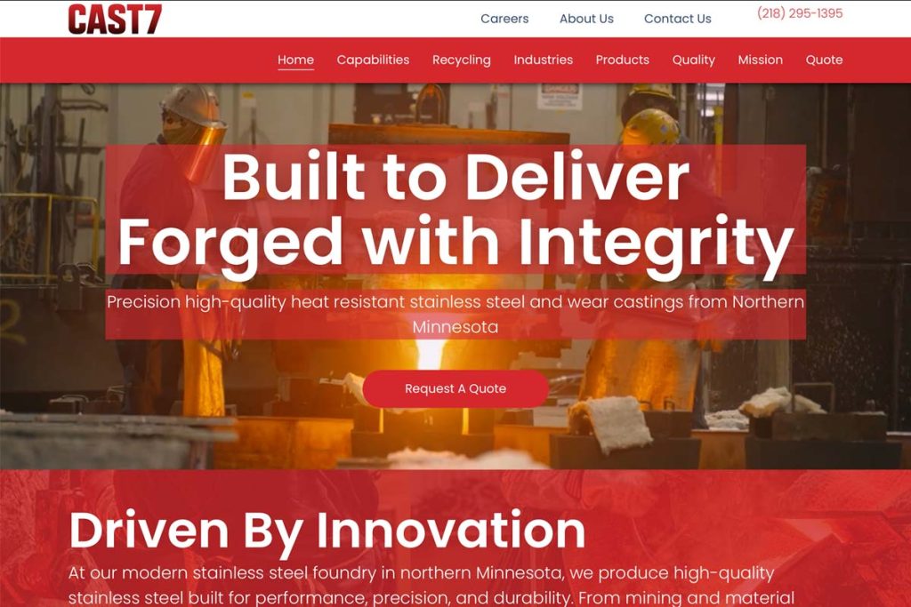 Website for Cast7. A foundry in Northern Minnesota.